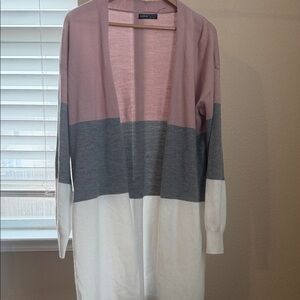 SHEIN Pink, Gray, and White Color Block Cardigan